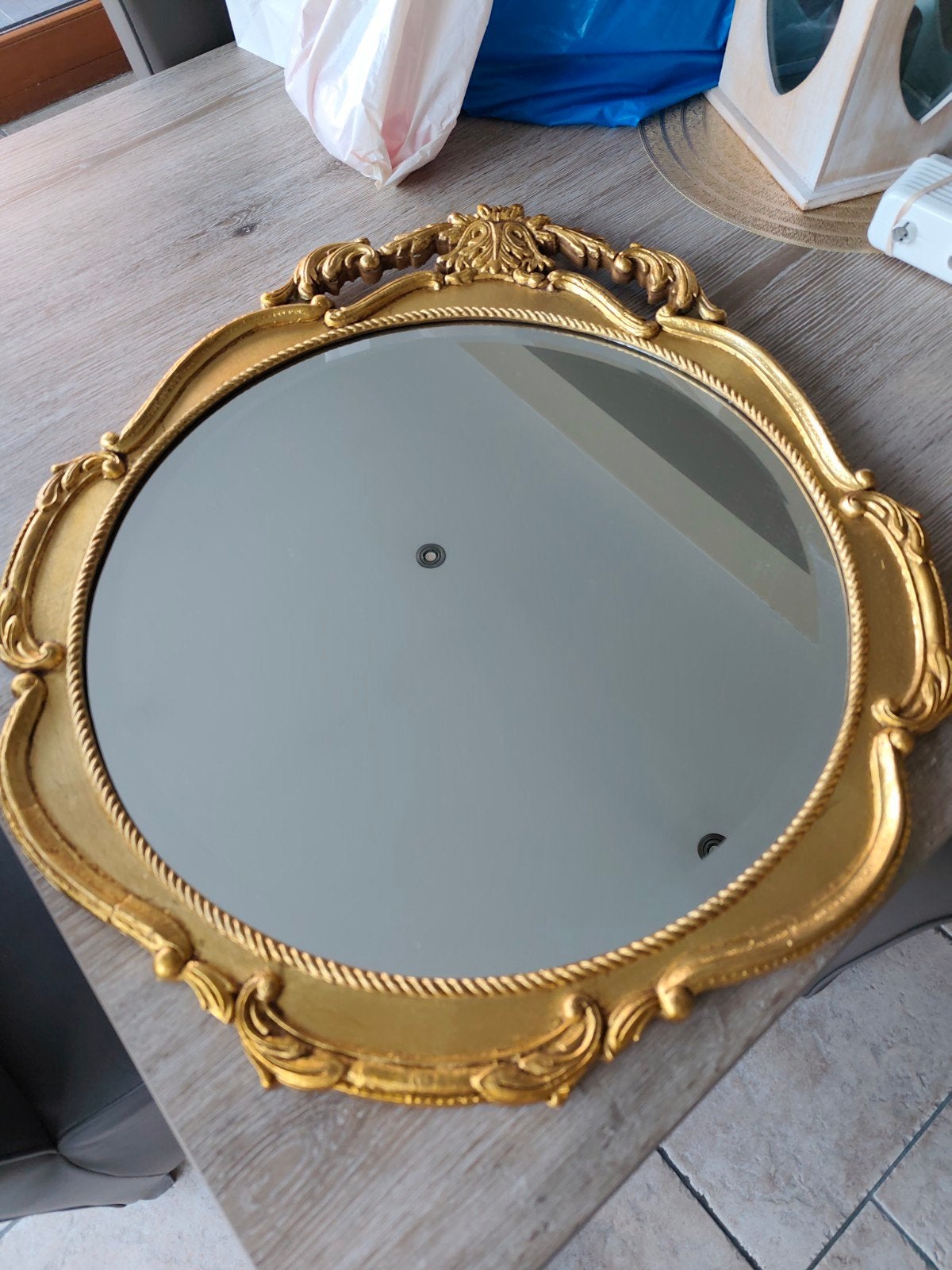 miroir avec tour doré, Antiquités & Art, Enlèvement, Rond