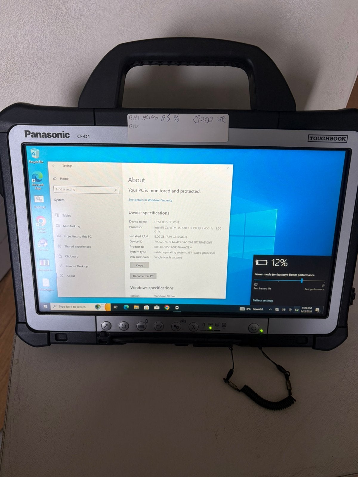 Panasonic cf-d1   MK5  i5-6300 8gb 512ssd battery 86% ok, Ophalen of Verzenden, Zo goed als nieuw