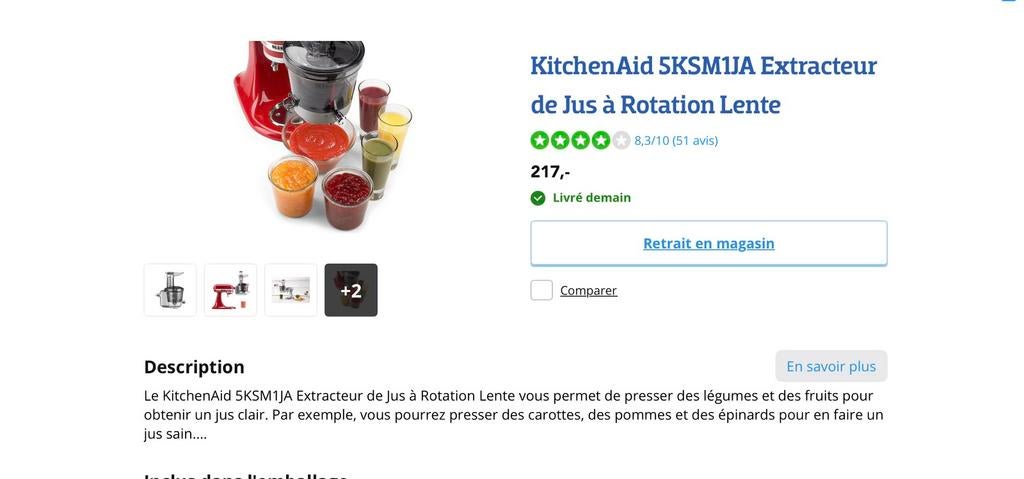Accessoire KitchenAid pour extraction lente, Ophalen, Nieuw