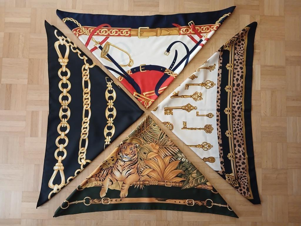 Zijden sjaal - vierkant van 85 cm (in een set of per stuk), Ophalen, Gedragen