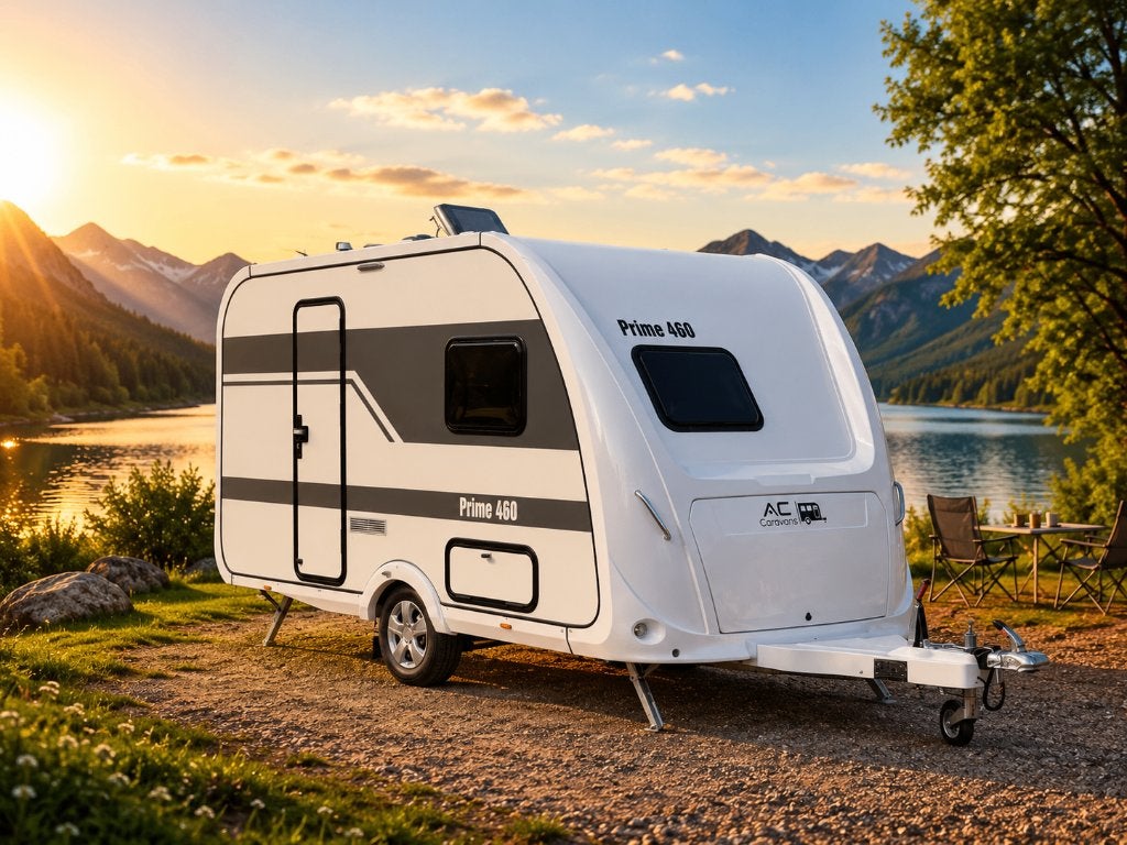 ✅CARAVAN • PRIME 460 • NIEUW • AL-KO • 4 PERSOONS • 2025, Caravans en Kamperen, Overige merken, Lengtebed, Bedrijf, Treinzit