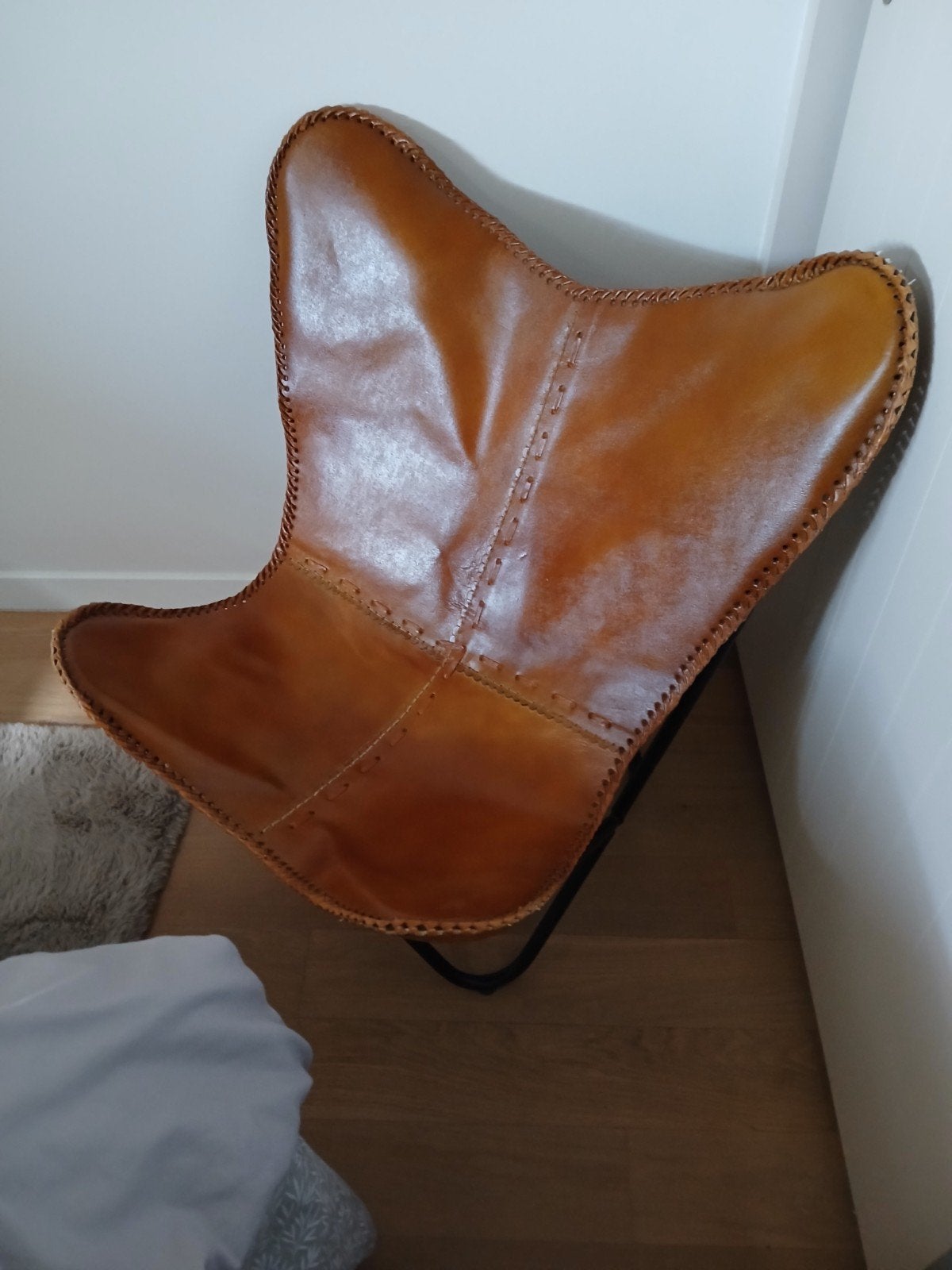 Leren vlinderstoel bruin, Ophalen, Bruin, Leer