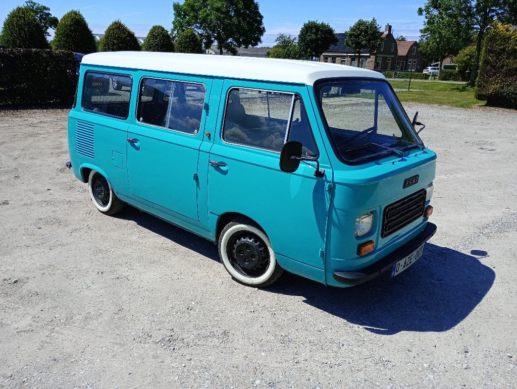 fiat T900 panorama mini bus 1976 prima staat, Auto's, Monovolume, Zwart, Blauw, Leder