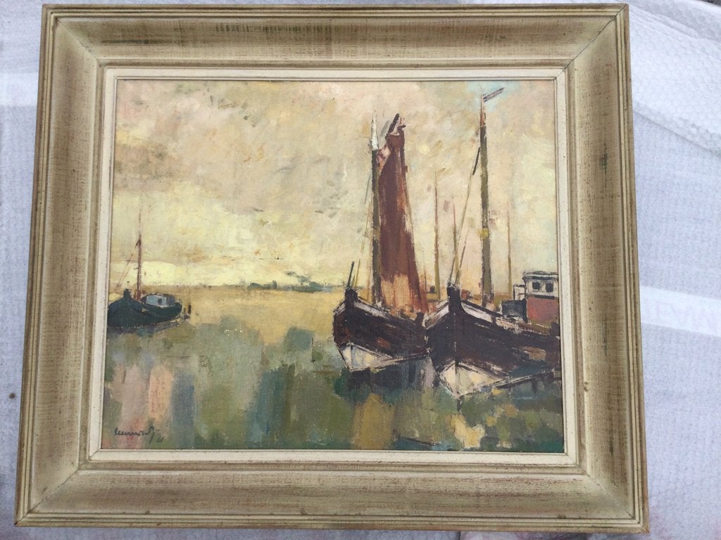 Schilderij Vissershaven Zeebrugge - 1961, Ophalen of Verzenden