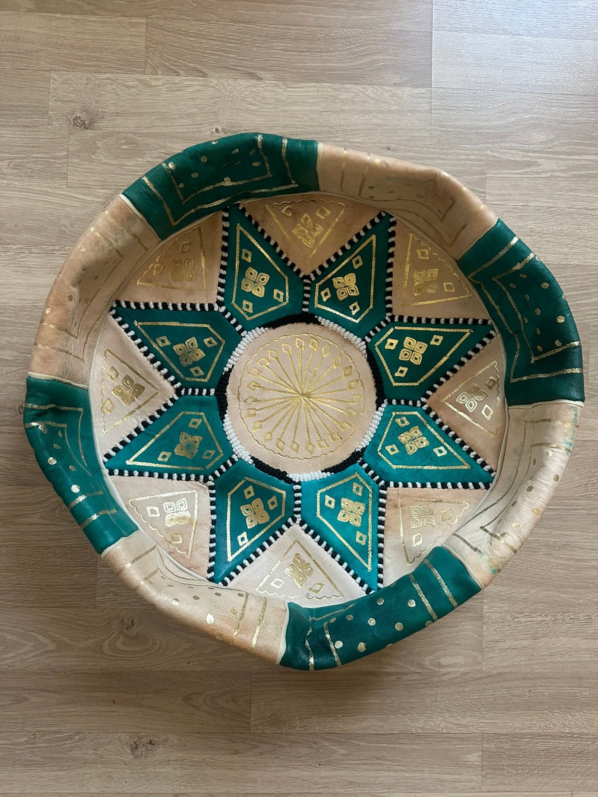 Moroccan Poef Star Design - Cobalt Green, Ophalen of Verzenden, Zo goed als nieuw, Leer