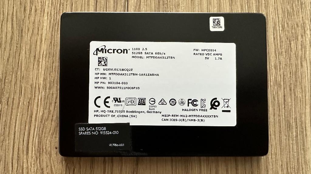 Disque SSD SATA Micron (Crucial/HP) 512GB, 512GB, Comme neuf, Enlèvement, SSD