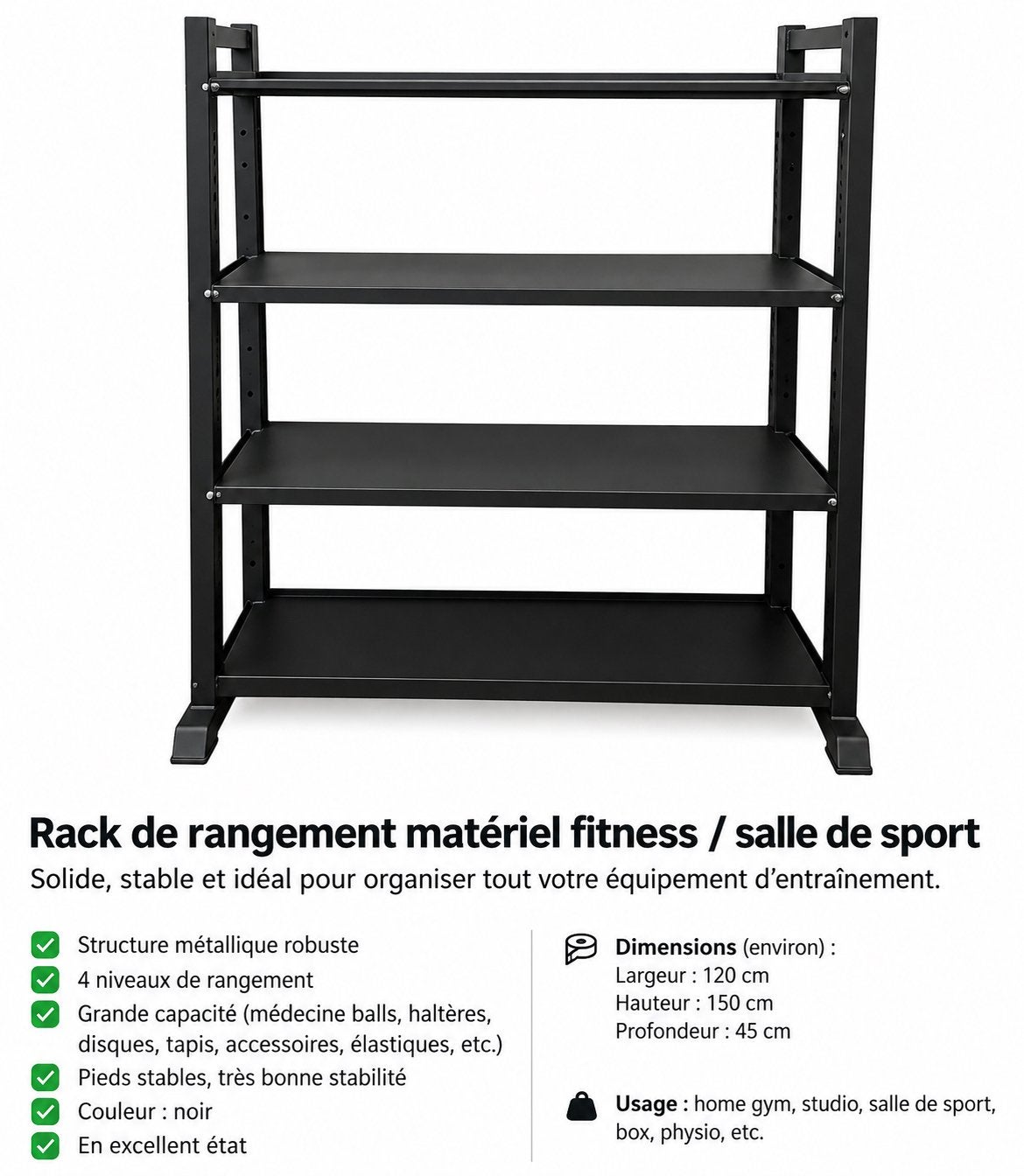 Rack de rangement fitness / musculation – métallique robuste, Enlèvement, Comme neuf