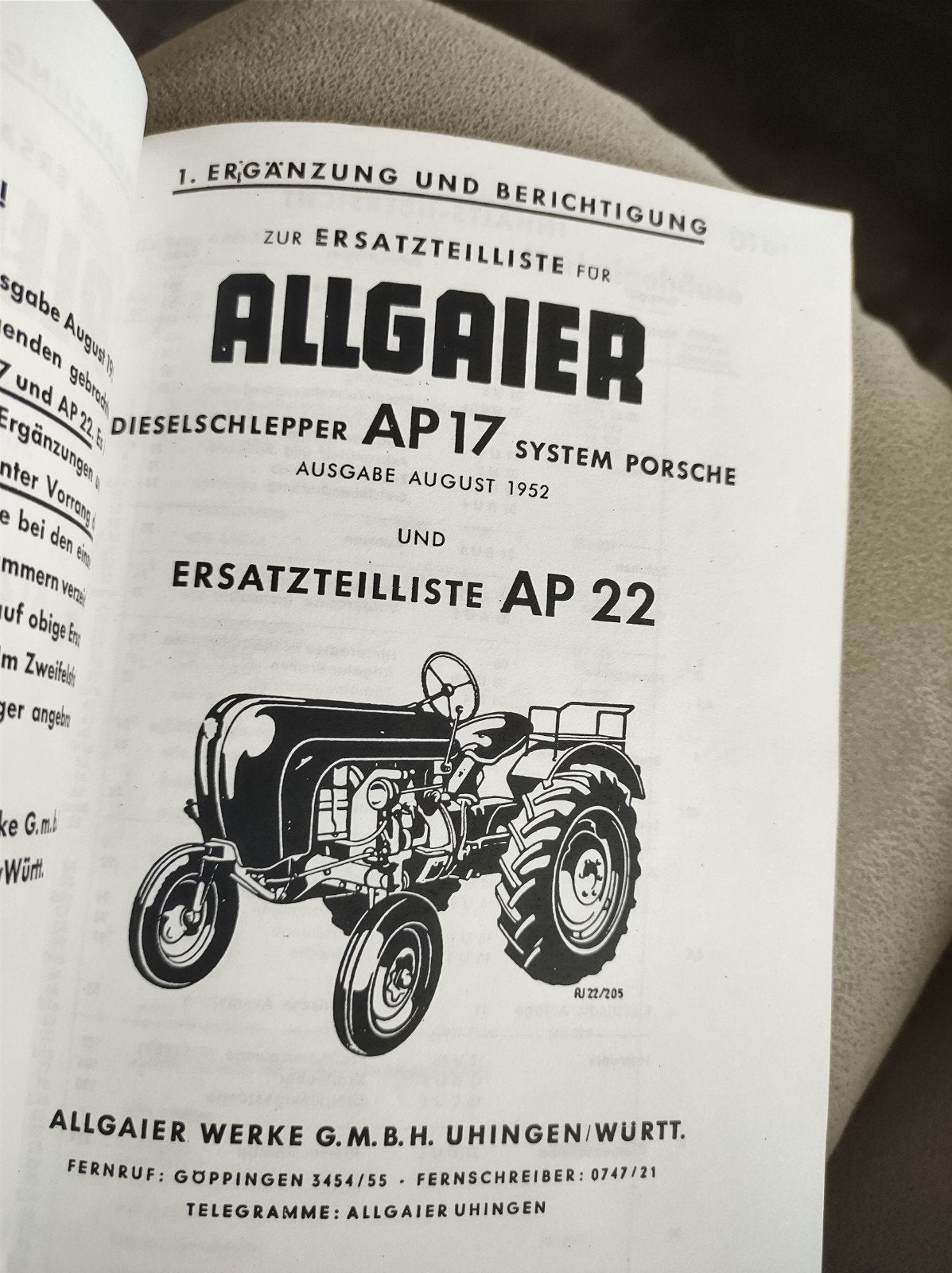livret de pièces allgaier Porsche ap 17 - ap 22, Enlèvement ou Envoi