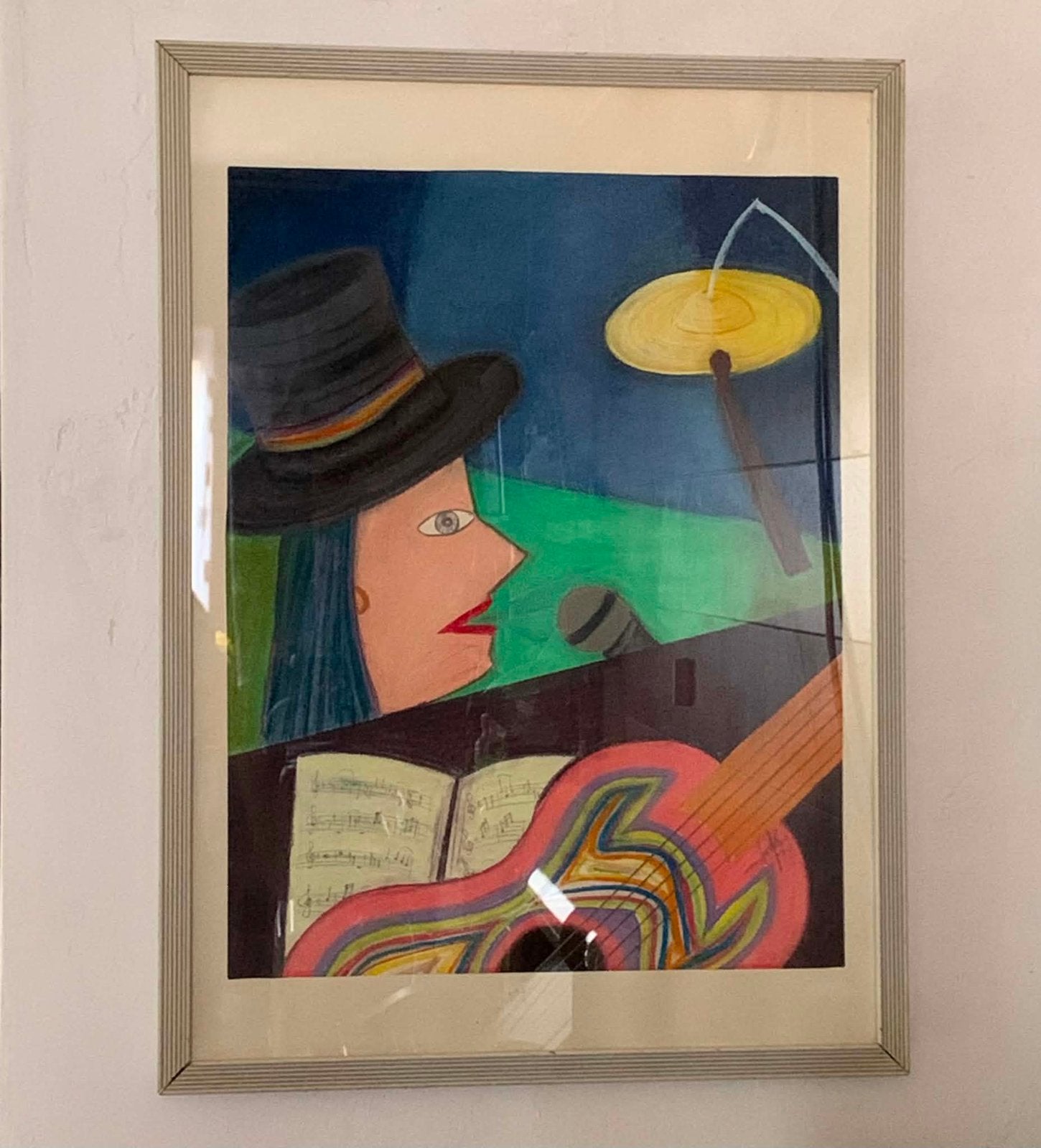 Originele droge pastel gesigneerd en gedateerd — Muzikant, Ophalen of Verzenden