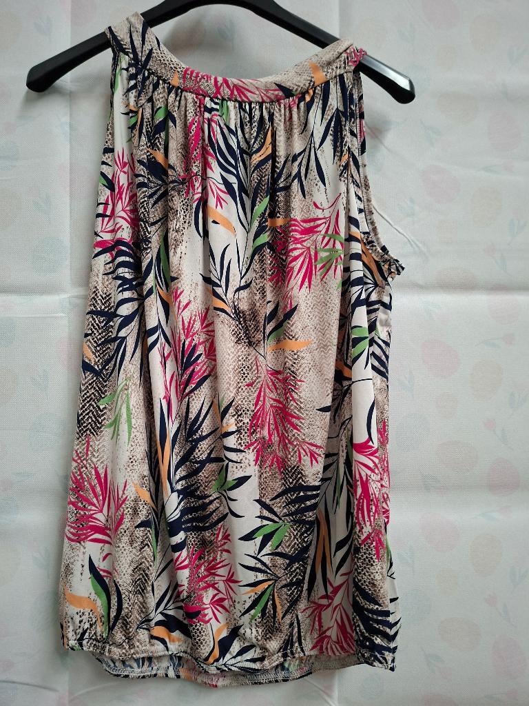 Mouwloze tuniek - Tropische print beige/roze/marineblauw, ANDERE, Overige kleuren, Verzenden, Maat 46/48 (XL) of groter