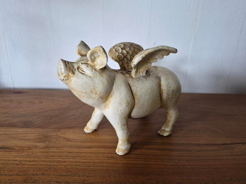 Rare petite tirelire en fonte cochon volant, Enlèvement ou Envoi, Autres