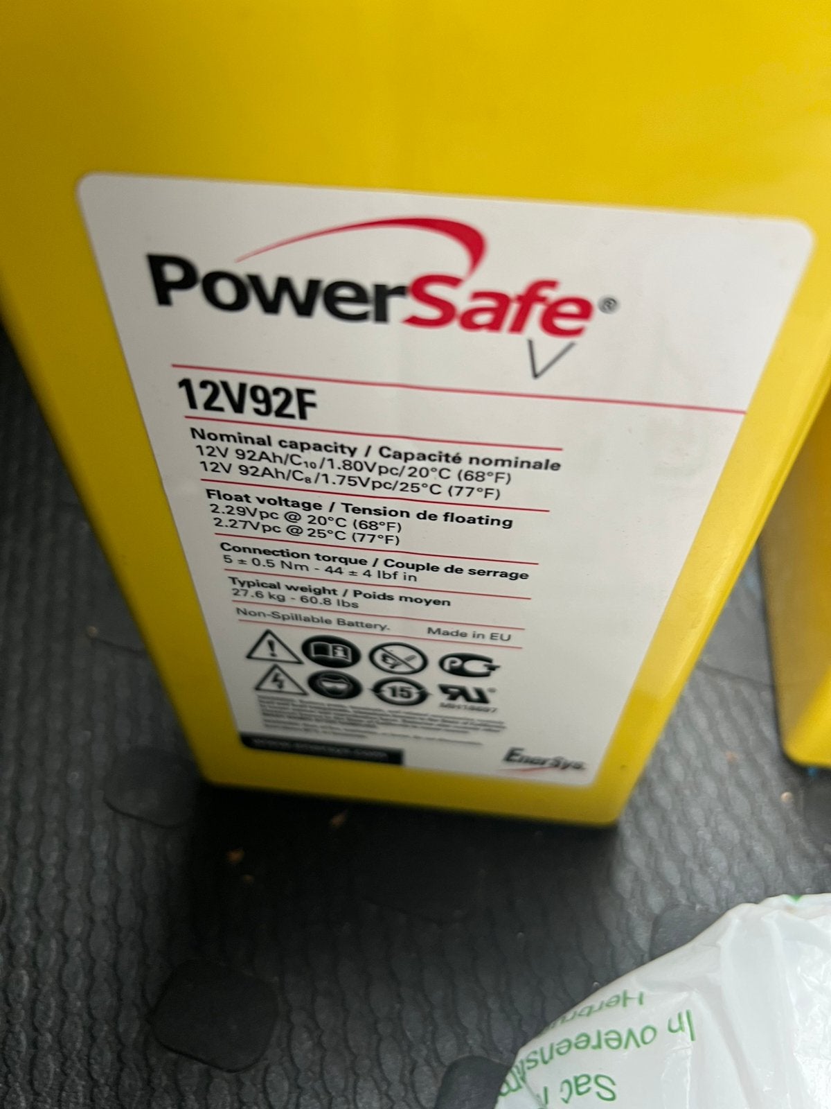 2 batteries PowerSafe 12V 92Ah – Batteries industrielles, Audio, Tv en Foto, Ophalen of Verzenden, Zo goed als nieuw