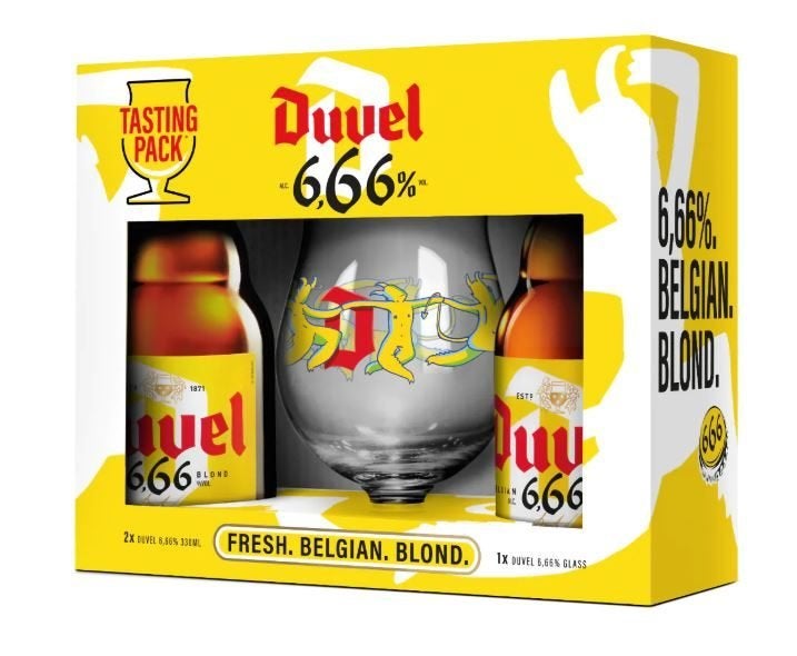 Duvel giftbox '666', Verzamelen, Glas en Drinkglazen, Ophalen of Verzenden, Bierglas