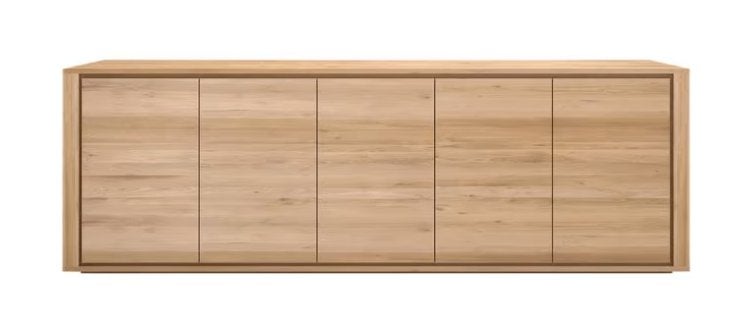 Ethnicraft Oak Shadow dressoir – 5 deuren – massief eik, Maison & Meubles, Avec porte(s), 200 cm ou plus, Comme neuf, Enlèvement