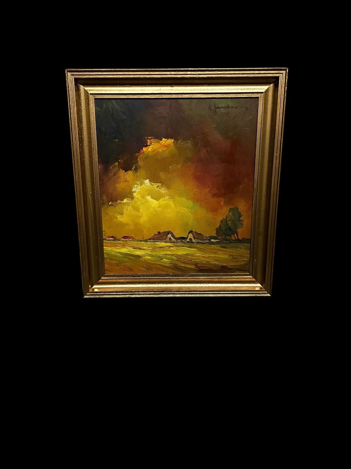 Jordaens Leo (1944-2000) .Landschap met hoeven, Antiek en Kunst, Ophalen of Verzenden, Landschap, Paneel
