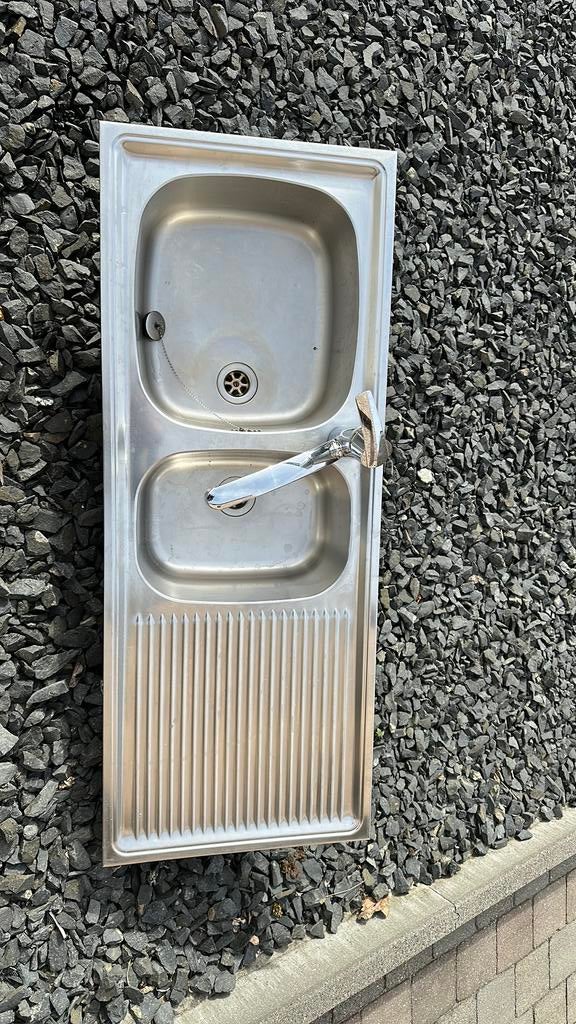 Dubbele spoelbak met Grohe kraan, Maison & Meubles, Enlèvement, Utilisé
