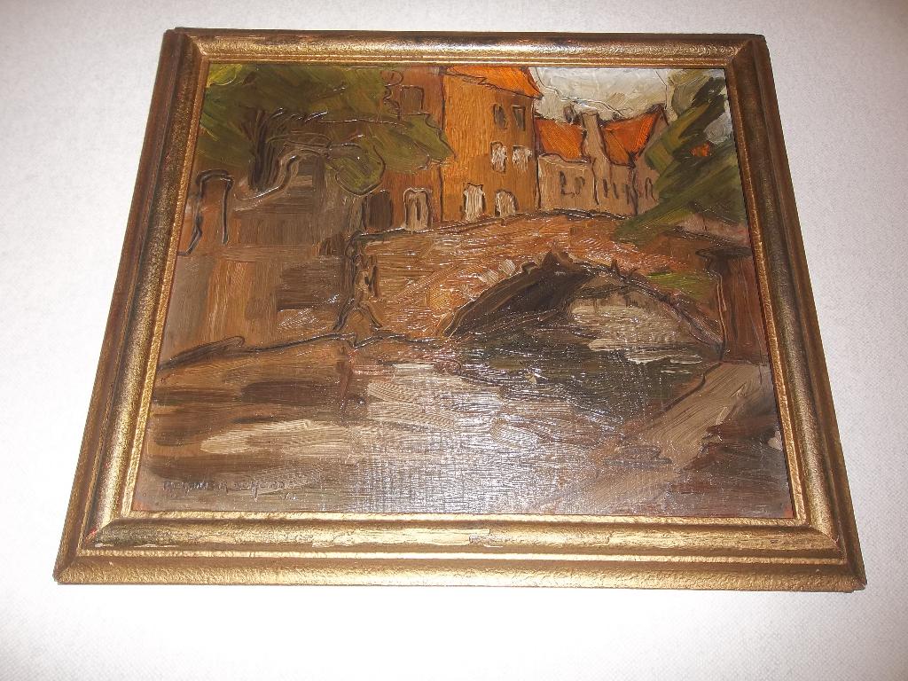 Regnier De Herde-Paardebrug Brugge olie/paneel 1933, Antiquités & Art, Curiosités & Brocante, Enlèvement ou Envoi