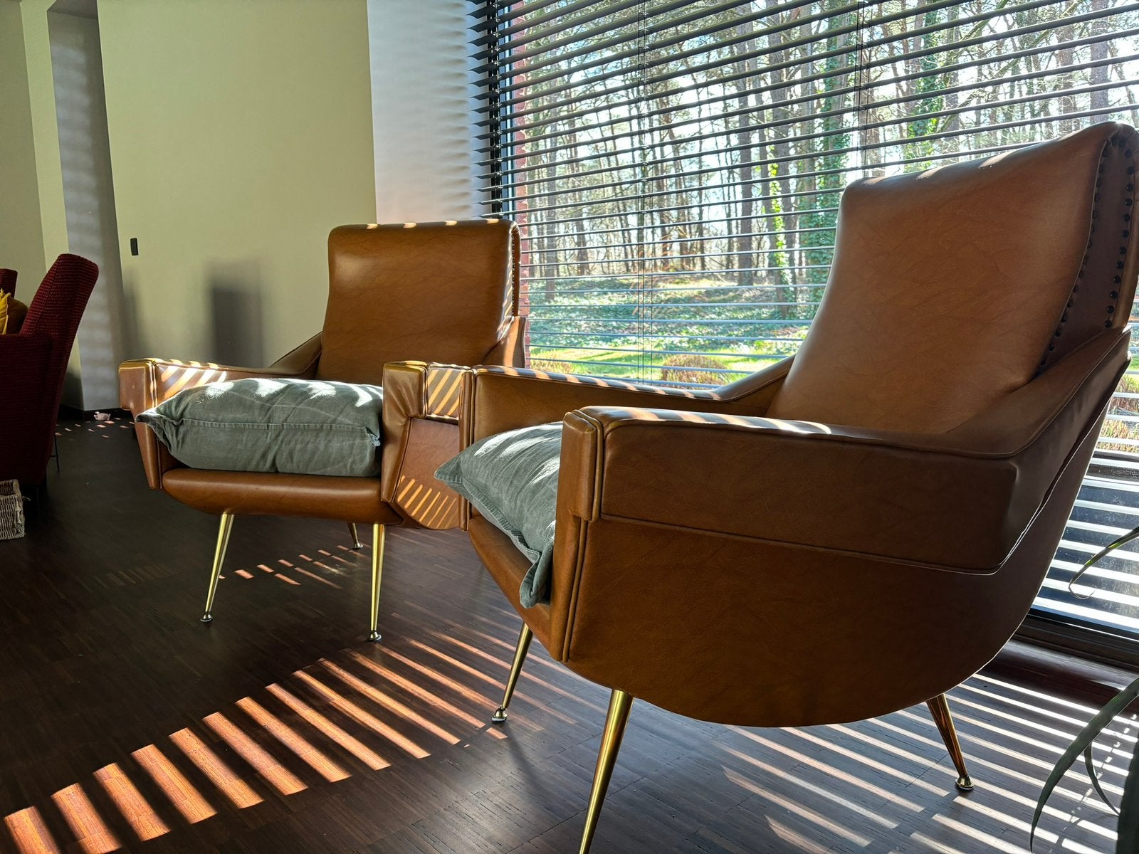 Mid-century retro fauteuils, Huis en Inrichting, Fauteuils, Ophalen, Gebruikt, Leer, Mid-century