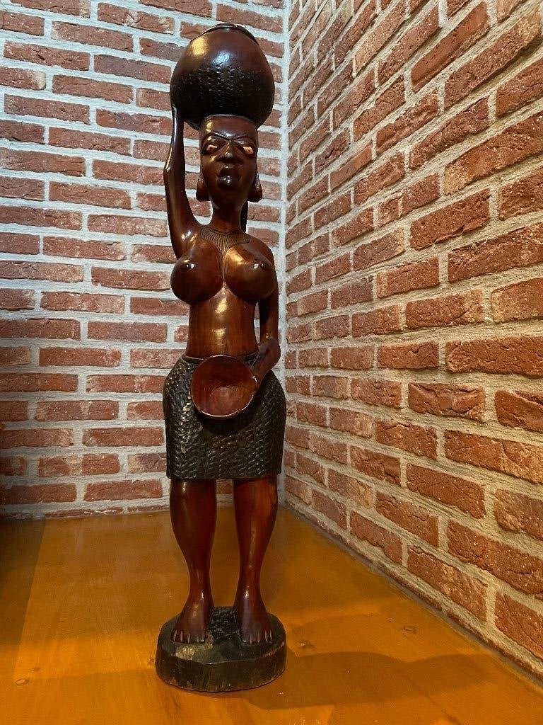 Grande statue en bois exotique, Statue, Bois, Brun, Fait main