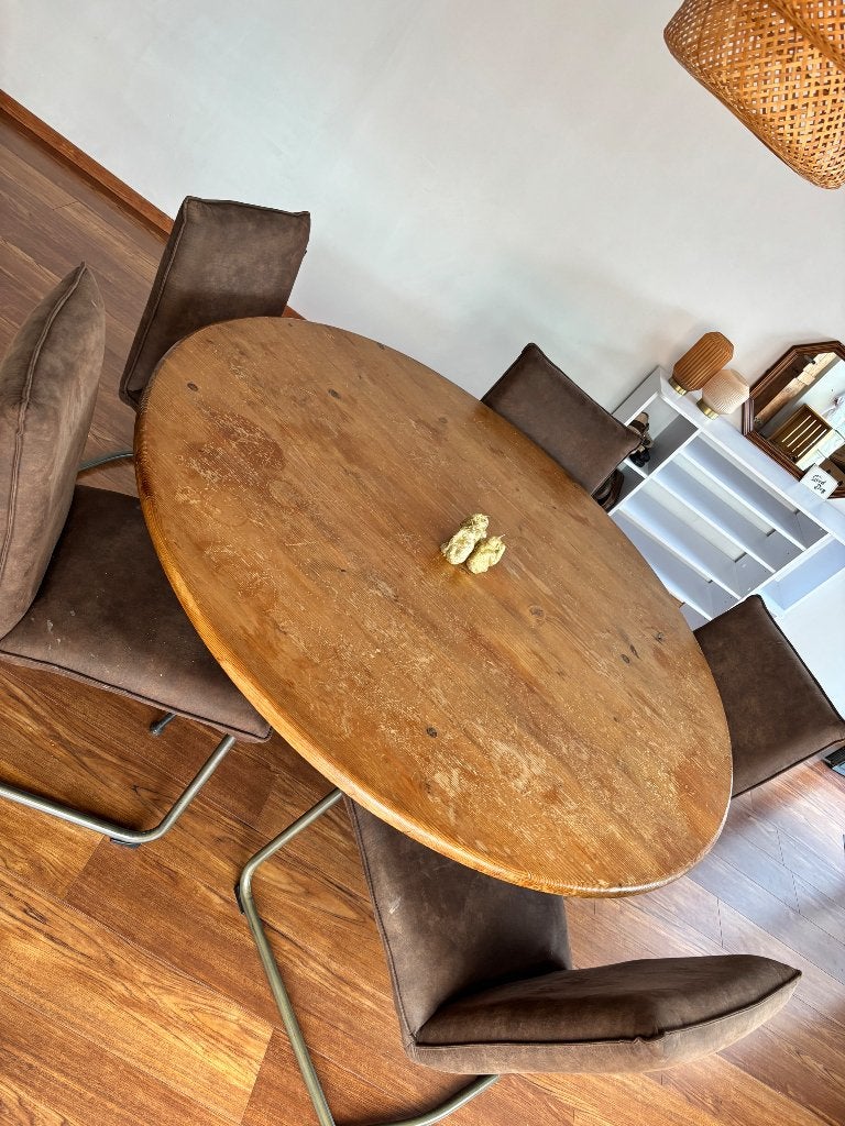 Ronde houten tafel, Huis en Inrichting, Ophalen, Gebruikt, Rond, Hout, gezellig!