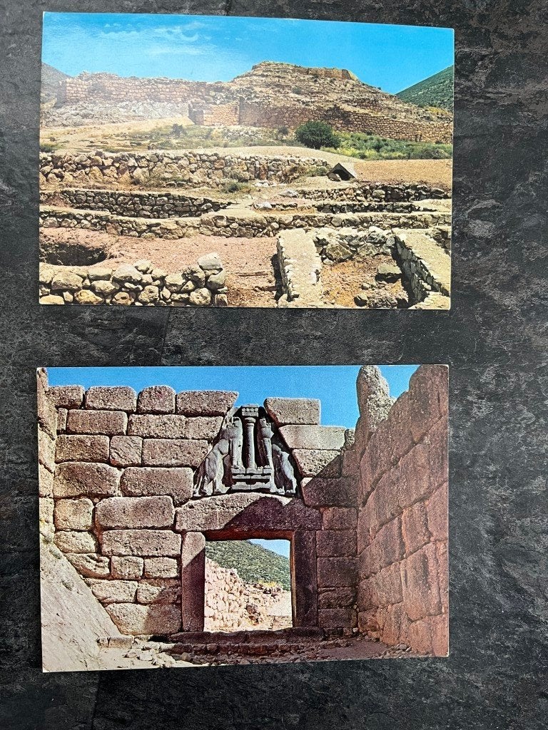 2 cartes postales Mycènes - porte du lion, Enlèvement ou Envoi