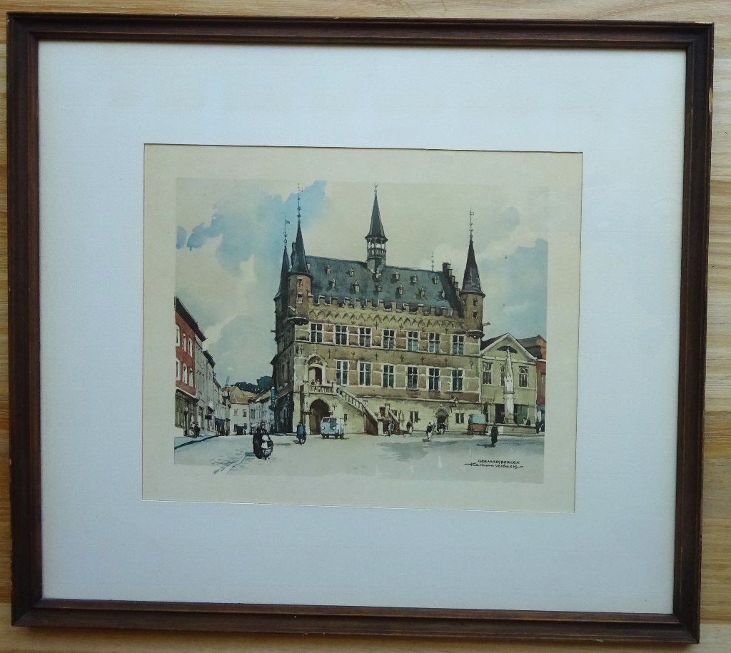 Geraardsbergen, prent door Herman Verbaere, Antiek en Kunst, Kunst | Etsen en Gravures, Ophalen, Ingelijst