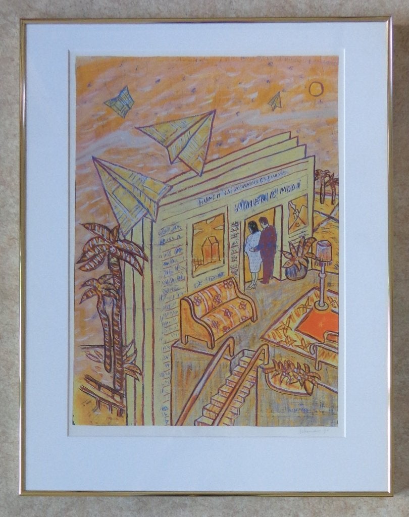 BRUNO VEKEMANS / WONEN IS MOOI / OFFSETLITHO / 77x60cm KADER, Antiquités & Art, Avec verre, Enlèvement, Personnages et figures fantastiques