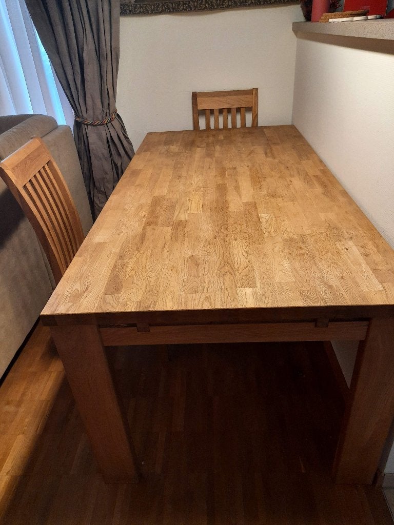 Ensemble de grande table en bois massif avec banc et chaises, Maison & Meubles, Salles à manger complètes, Utilisé, Moins de 4 chaises