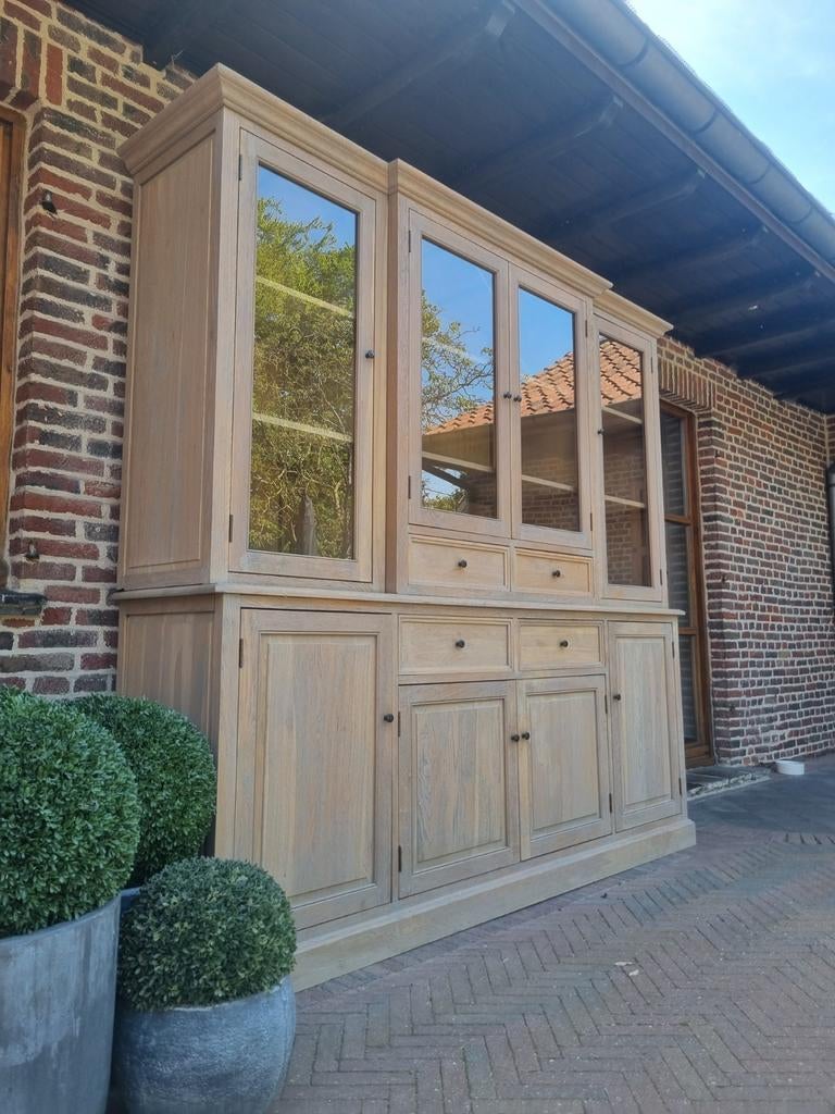 Eiken buffetkast/vitrinekast GRATIS LEVERING, Huis en Inrichting, Kasten | Buffetkasten, Zo goed als nieuw, 200 cm of meer, 200 cm of meer