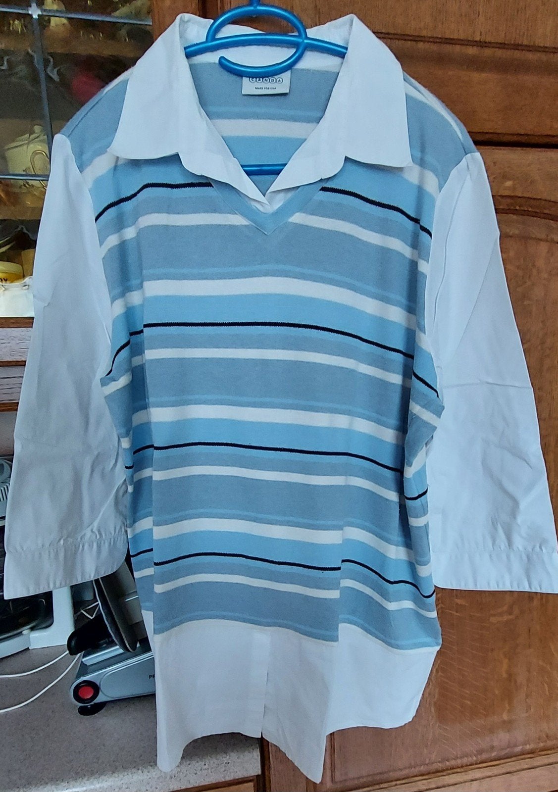 pull chemisier dame 46 48 blanc et bleu, Kleding | Dames, Ophalen of Verzenden, Blauw