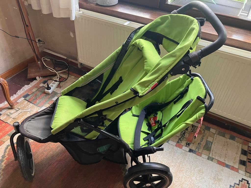 Dubbele buggy Phil & Teds met diverse accessoires, Ophalen, Gebruikt, Zonnekap