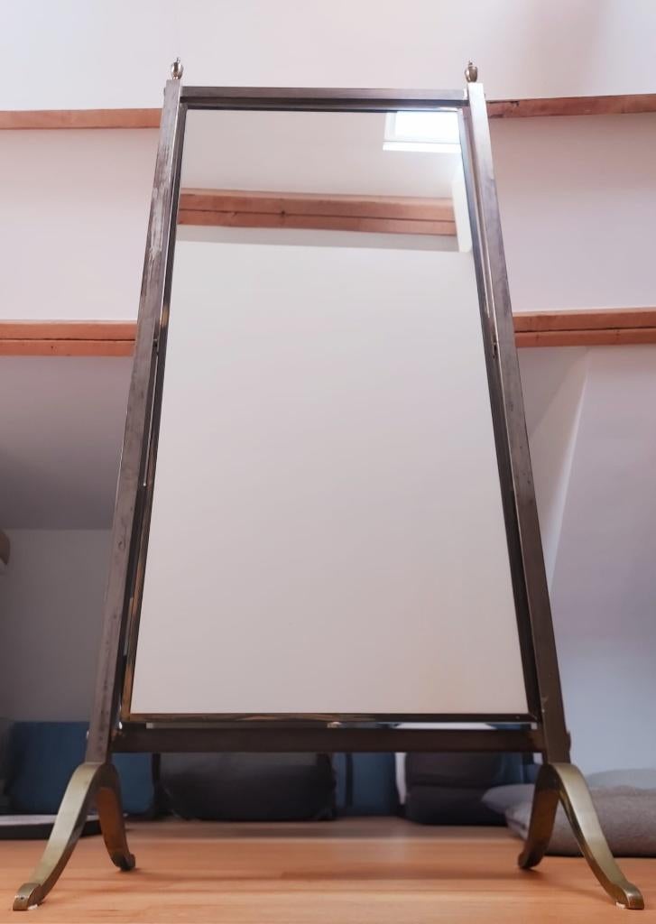 Miroir basculant sur pieds – Laiton doré - Mid-century, Enlèvement, Rectangulaire, 50 à 100 cm, 150 à 200 cm