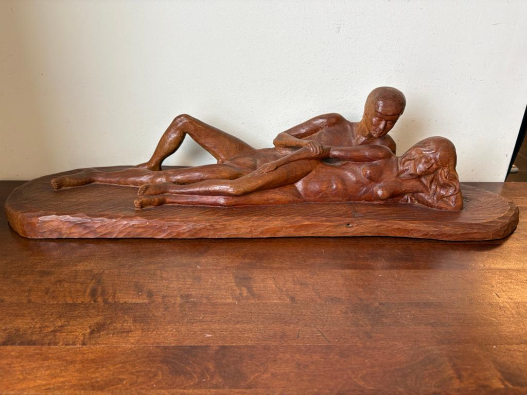 Beeld hout erotisch Martin Baeten vrouw man naakt 1967-1969, Groep mensen, Ophalen of Verzenden, Handgemaakt, 20 - 50 cm