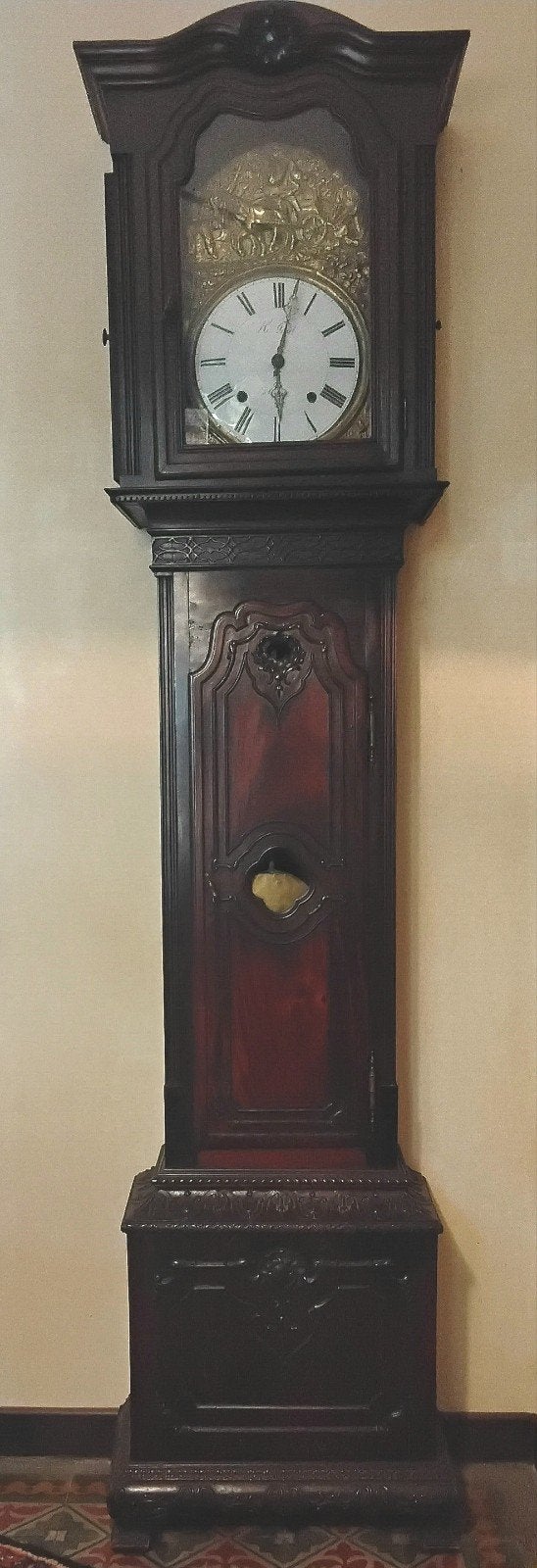 Horloge sur pied ancienne, sculpture sur bois artisanale, mo, Antiquités & Art, Enlèvement