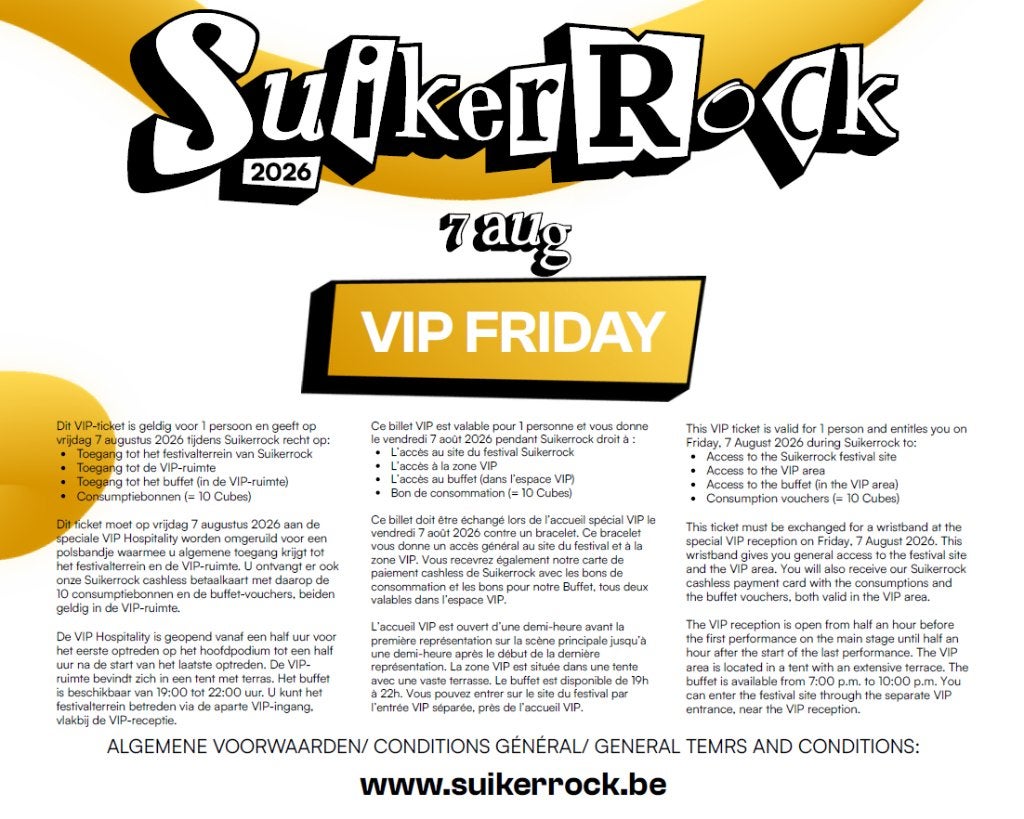 2 x E-tickets VIP SuikerRock + parking VIP vendredi 07/08, Tickets & Billets