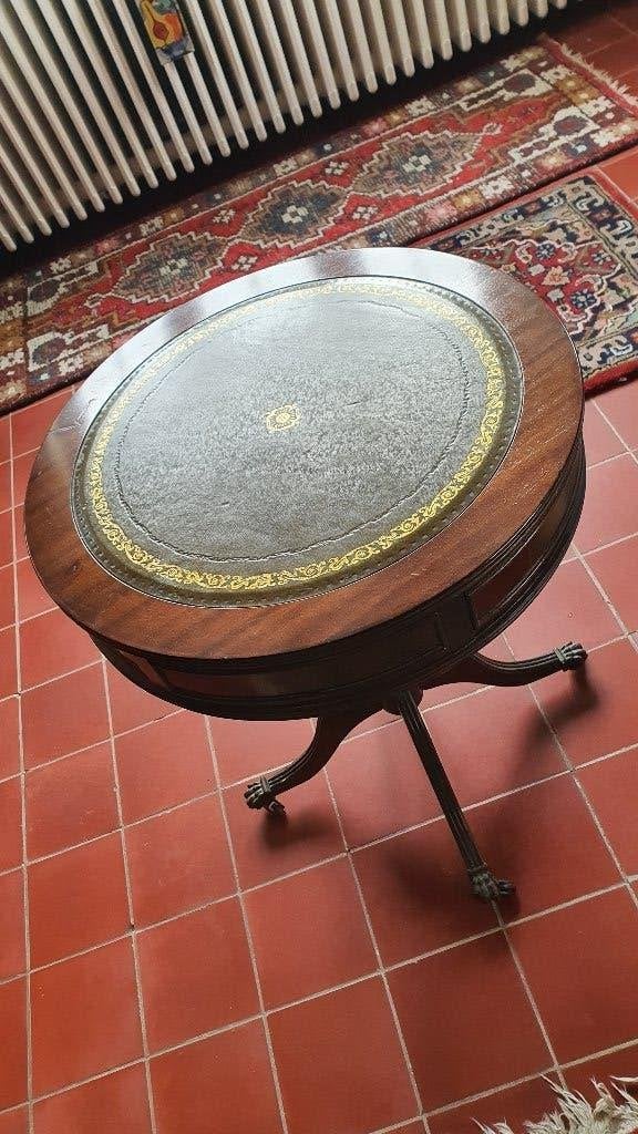 Table d'appoint ronde classique avec plateau en cuir vert, Klassiek, Rond, Moins de 55 cm, Enlèvement