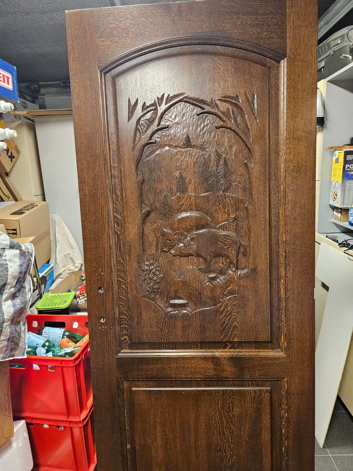 volle eiken deur met sculptuur., Doe-het-zelf en Bouw, Ophalen, Zo goed als nieuw, Hout