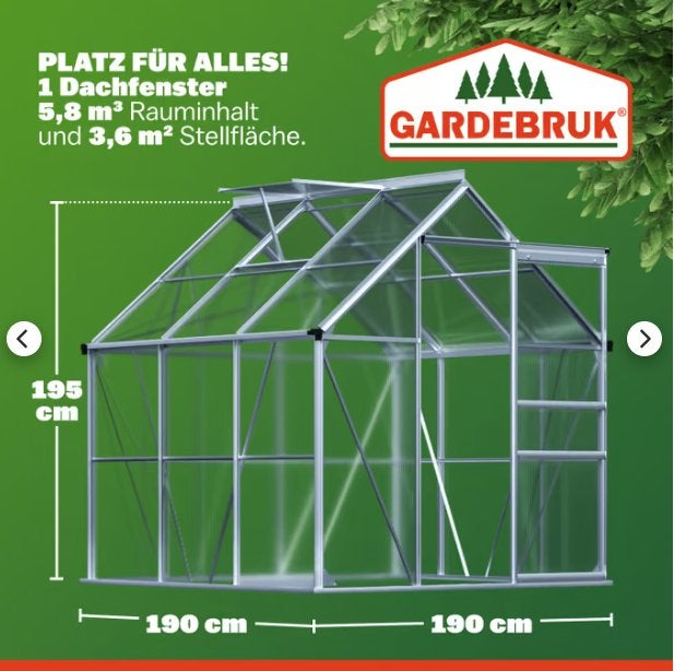 aluminium serre 190 x 190 x 195, Ophalen, Kweekkas, Aluminium, Polycarbonaat