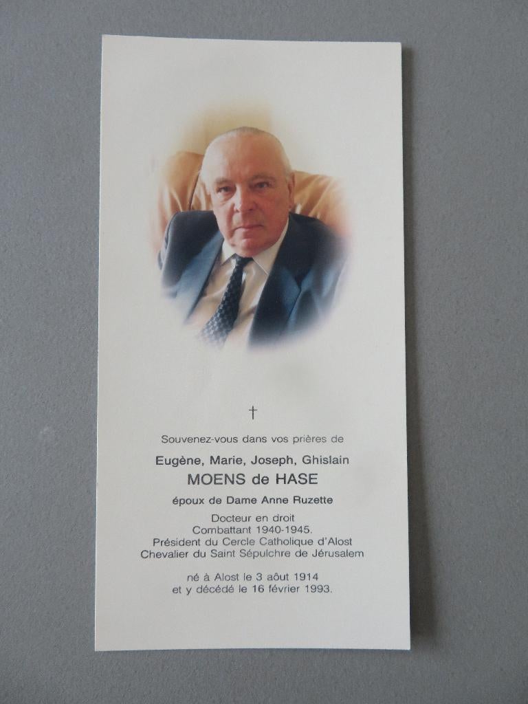 Adel Eugene Moens de Hase Cercle Catolique d,Alost +, Ophalen of Verzenden, Bidprentje
