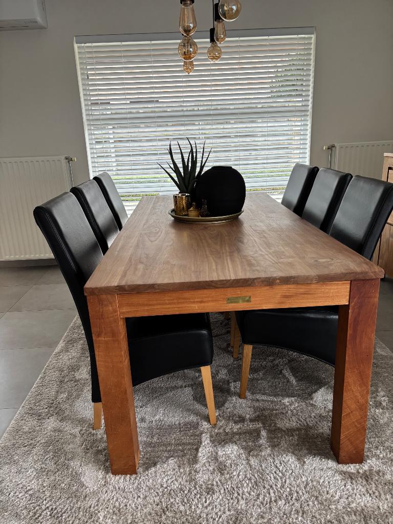 Tafel teak met 6 stoelen, Ophalen, Gebruikt, 4 tot 6 stoelen