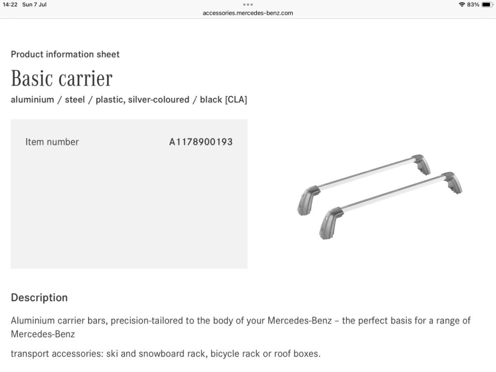 Mercedes roof rack for A, C and S class, +2 bicycle carriers, Enlèvement, Neuf