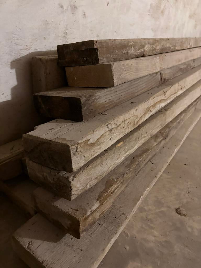 Baddings, houten balken, Doe-het-zelf en Bouw, Hout en Planken, Ophalen, Gebruikt, 250 tot 300 cm, 50 mm of meer