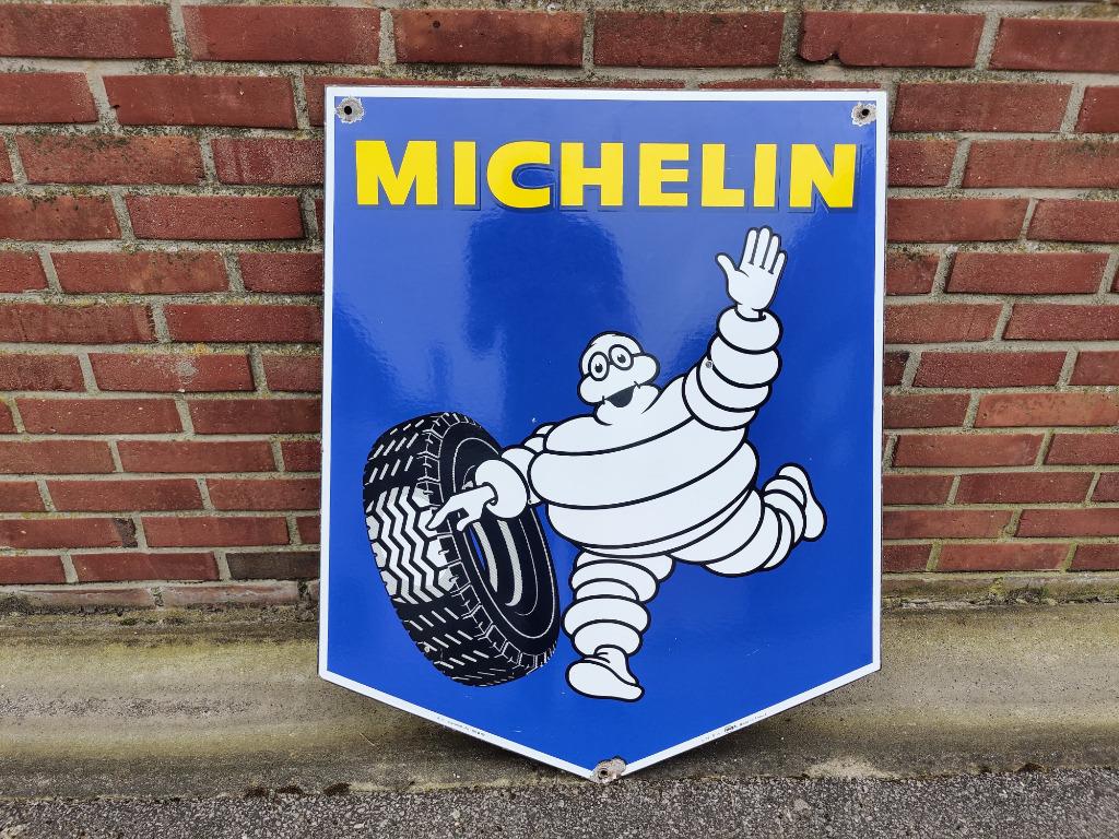 dubbelzijdig emaille michelin reclamebord, Verzamelen, Ophalen of Verzenden, Gebruikt, Reclamebord