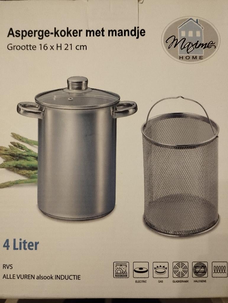 Nieuwe asperge-koker met mandje, Ophalen, Nieuw, Inox