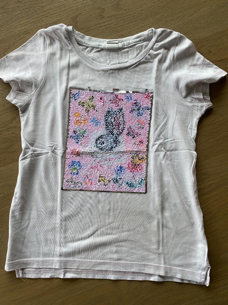 T-shirt meisje met wijzigbaar paillette patroon 122, Enlèvement ou Envoi, Utilisé, Fille, Chemise ou À manches longues