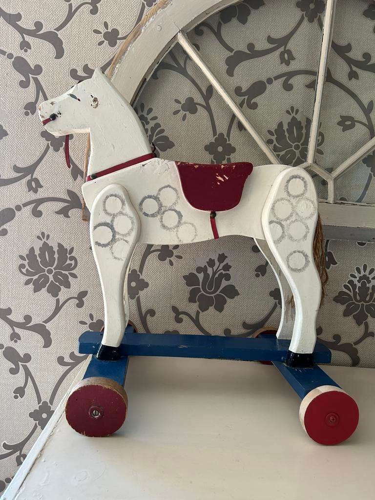 Ancien jouet brocante cheval sur roulettes, Enlèvement ou Envoi, Utilisé