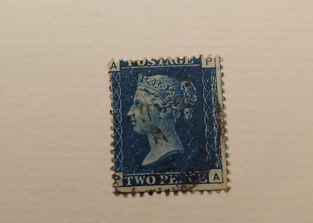 1854  Koningin Victoria,2penny, letters,onderaan,blauw, Ophalen of Verzenden, Overige landen, Gestempeld