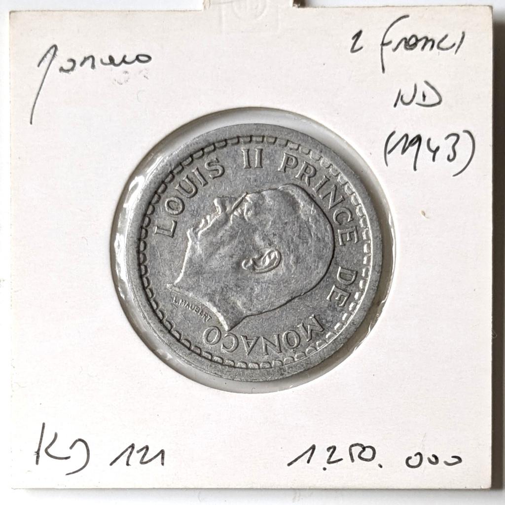 Munt van Monaco: 2 frank ND (1943), Ophalen of Verzenden, Overige landen, Losse munt