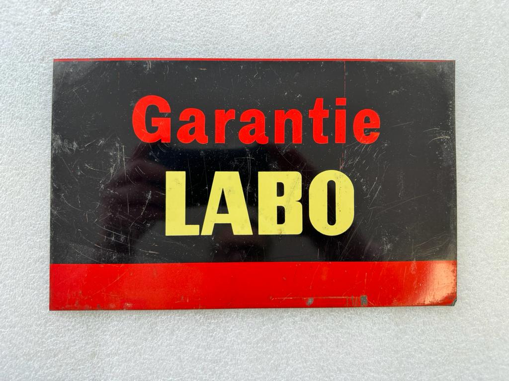 Garantie LABO oud reclamebord, Ophalen of Verzenden, Gebruikt, Reclamebord