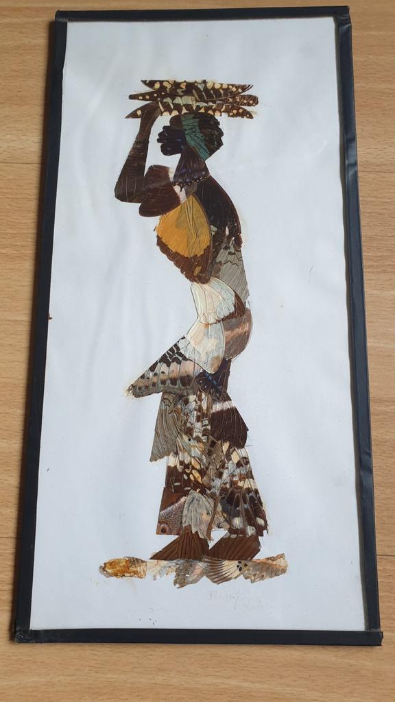Afrikaans vlinder kunstwerk. 34x17cm, Ophalen of Verzenden